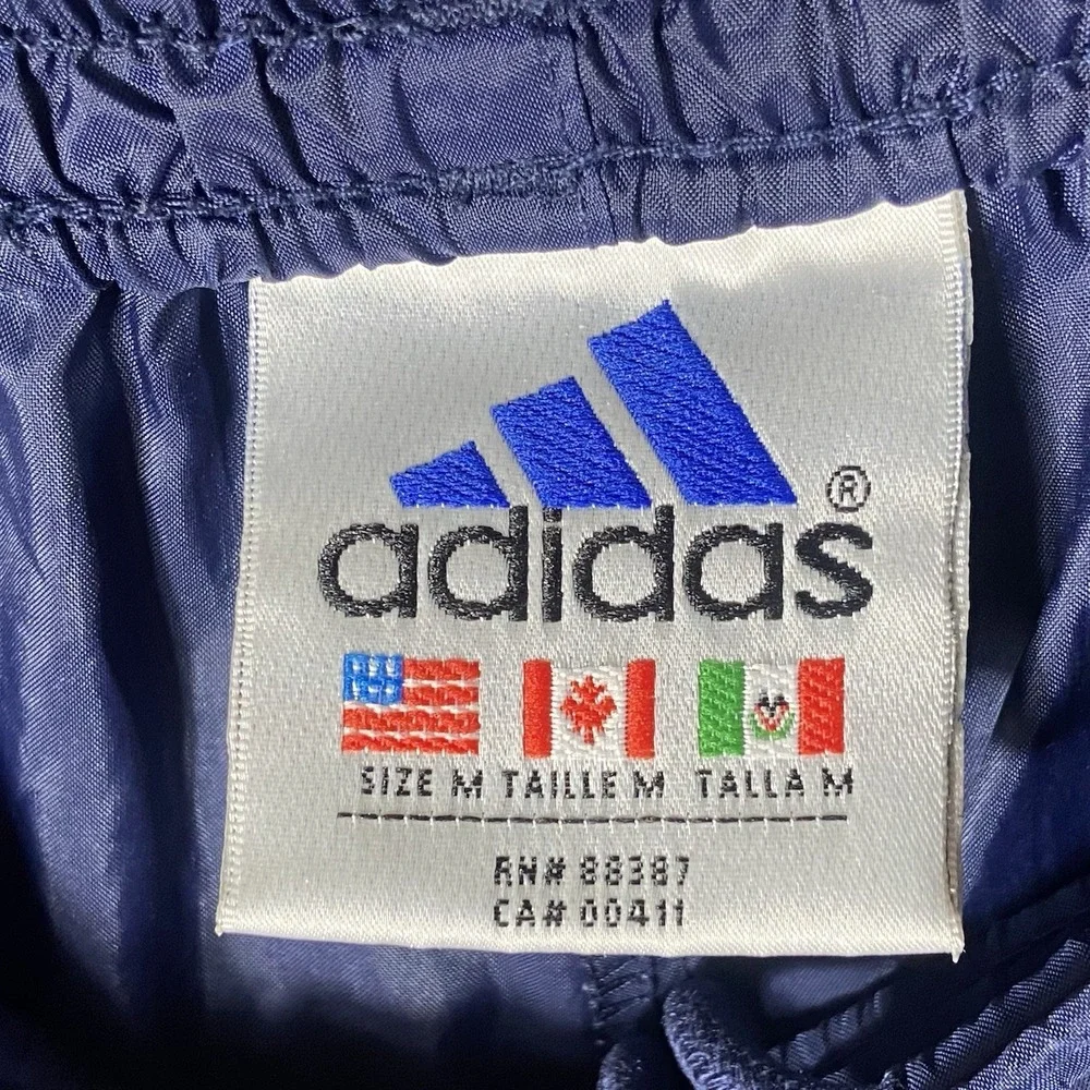 Vintage Adidas Track Pants Size Medium Blue Mesh Lined White Striped Y2K 90s